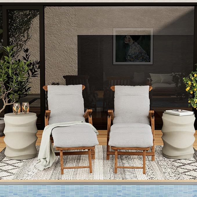 SUNBURY Outdoor Side Table Set of 2, 18" H Concrete Accent End Table Streamlined, Small Round Cement Plant Stands Table - Photo 5