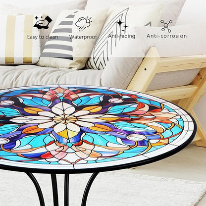 Mosaic Side Table Outdoor, 18 Inch Metal Accent Table, Indoor Small Round End Tables, Plant Stand Tables for Patio Yard Balcony Garden Bedside