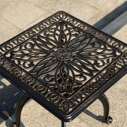 KAILI Outdoor Cast Aluminum Side Table Patio Side Table Backyard, Pool, Indoor, Easy Maintenance and Weather Resistant Coffee Table Porch Table Bistro Table (18.5square-Bronzed)