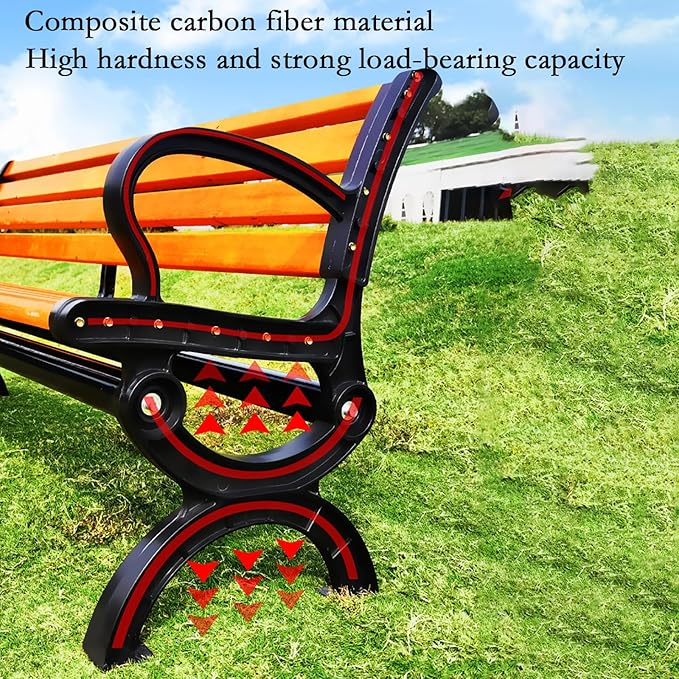 Outdoor Garden Bench Park, cast Iron and Hardwood Constructed Patio Furniture Bench with backrest, Perfect for Backyard, Deck, Lawn, Park 120cm/47.2in Black