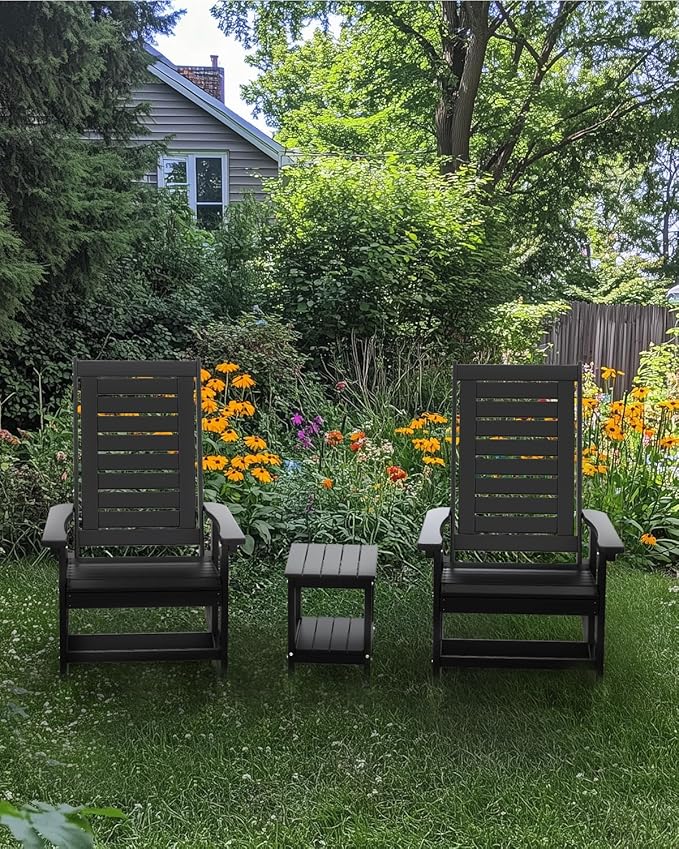 IVY&LANE Outdoor Rocking Chairs Set of 2 | Porch-Rockers | Blue | HDPE Plastic | All-Weather | High Back | Wide Seat | Oversized Patio Rocker for Adult | for Outside Deck Balcony Garden