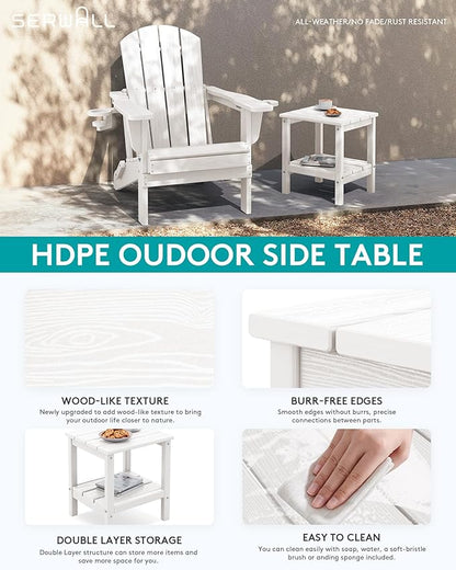 SERWALL 2-Tier HDPE Outdoor Side Tables Set of 2, Weatherproof Rectangular Adirondack Side Table, White