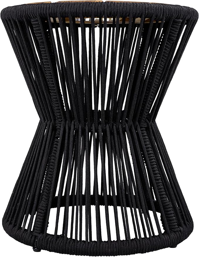 Merax Bohemian Round Outdoor Side Table with Acacia Wood Top and Black Handwoven Rope Base - Photo 6