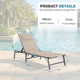 Foldable Outdoor Lounge Chairs Set of 2, No Assembly Chaise Lounge Outdoor with Cup Holder and 6 Adjustable Positions - Photo 3