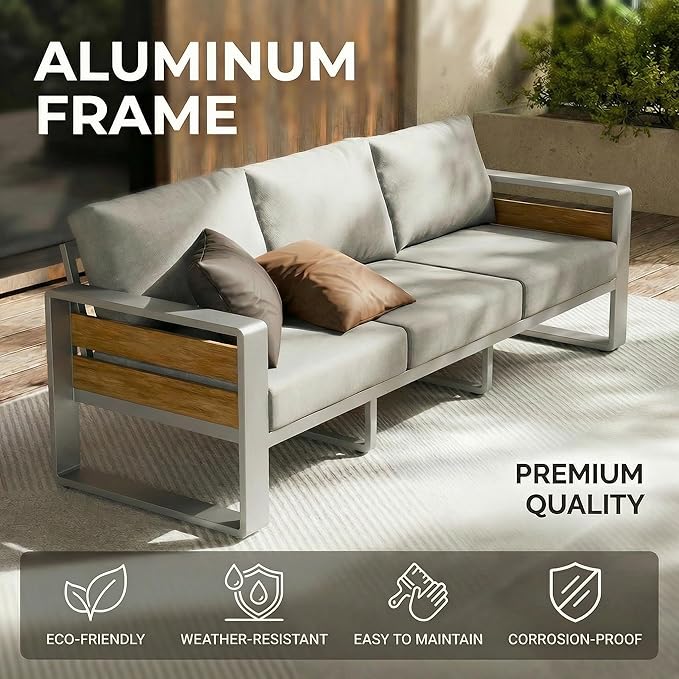 ZANDOR Aluminum Outdoor Patio Furniture - 1 Pcs Loveseat and Coffee Table - Photo 6