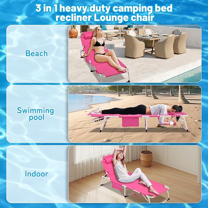 Pink 3-in-1 Heavy Duty Tanning Chair with Face Hole - Photo 7