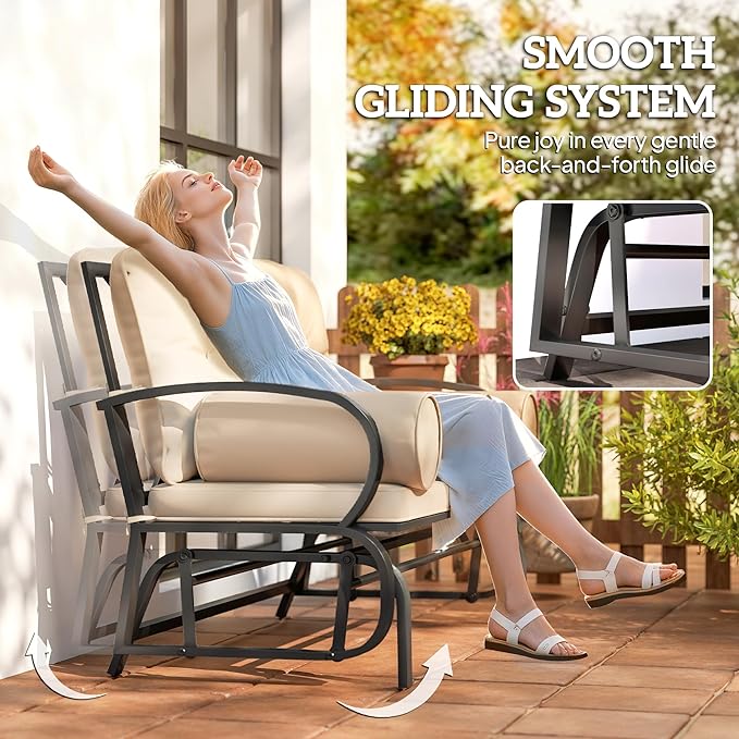 Outsunny Swing Glider Rocking Chair, Double Patio Bench, 2 Person Loveseat with Steel Frame, Cushions, Pillow Armrests - Photo 4