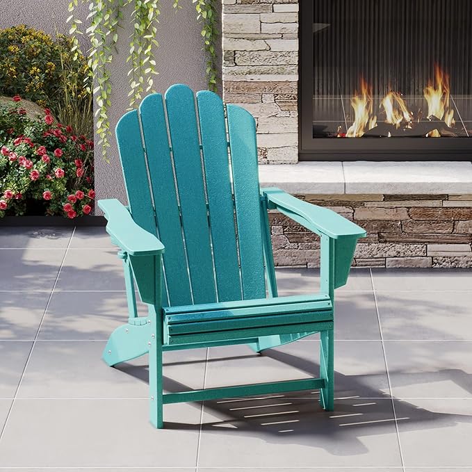 Costaelm Outdoor Patio HDPE Adirondack Chair with Cup Holder, Turquoise