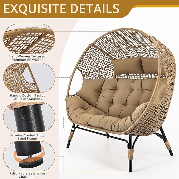 NICESOUL Double Egg Chair with Footstools & Cushions - Photo 5