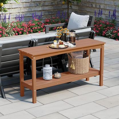 WestinTrends Malibu 55" Outdoor Patio HDPE Adirondack 2-Tier Shelf Console Table, Teak