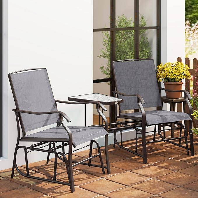 Outsunny Outdoor Glider Chairs with Coffee Table - Photo 10