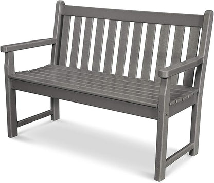 POLYWOOD Traditional Garden Bench, 48 Inch Outdoor Bench for Patio, Porch & Backyard - Heavy Duty HDPE Lumber Park Bench with Back Support - Classic 2 Person Seating - Slate Grey