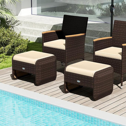 Tangkula 2 Pieces Patio PE Wicker Ottomans with Removable Cushions, Multipurpose Outdoor Furniture for Additional Seating, Footrest and Side Table, Outdoor Footstools for Porch, Backyard (Beige)