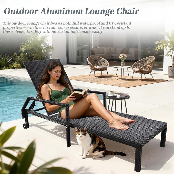 Outdoor Chaise Lounge Chair - Low-Maintenance, All-Weather Rattan Adjustable Recliner for Pool, Patio & Garden (1)