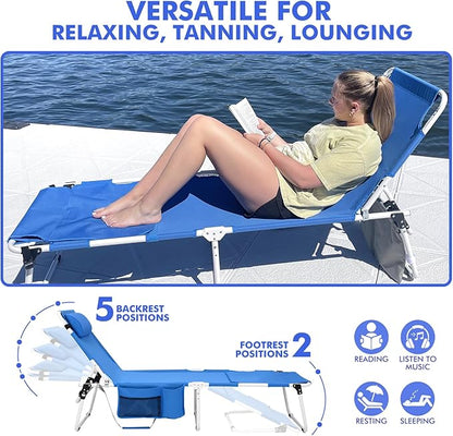 Tanning Chair with Sun Canopy Face Hole Softer Padded Adjustable Washable, Heavy Duty Layout Folding Lounge Chair for Adults Outside Beach Reading Sunbathing Poolside Lawn, UPF 50+ Sun Shade, 300 LBS