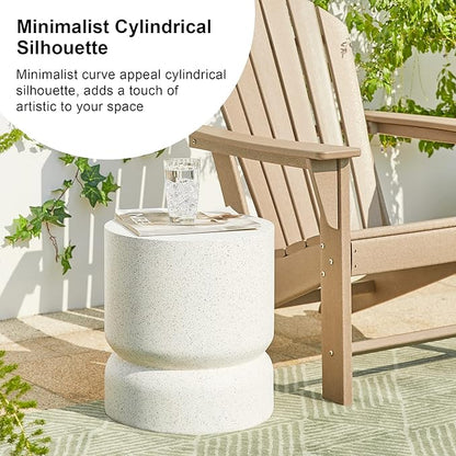 Giltzhome Antique Decorative Garden Stool, 17.25" H Heavy Duty Faux Terrazzo Accent Table, Side Table, Planter Stand for Garden Patio Lawn Home Indoor Outdoor, White