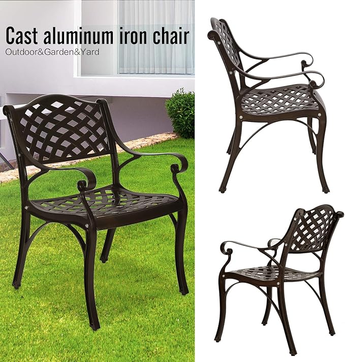 YUSING Outdoor Dining Chairs Set of 2, Cast Aluminum Metal Arm Chairs for Kitchen, Garden, Backyard - Photo 4