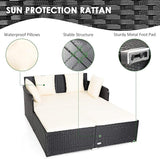 COSTWAY Outdoor Patio Rattan Daybed, Sponge Cushioned Loveseat Sofa with 4 Pillows, Wicker Furniture Sunbed for Balcony - Photo 7