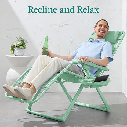 Best Choice Products Adjustable Zero Gravity Chair, Monochromatic Color Folding Patio Recliner w/Side Tray, Headrest - Mint