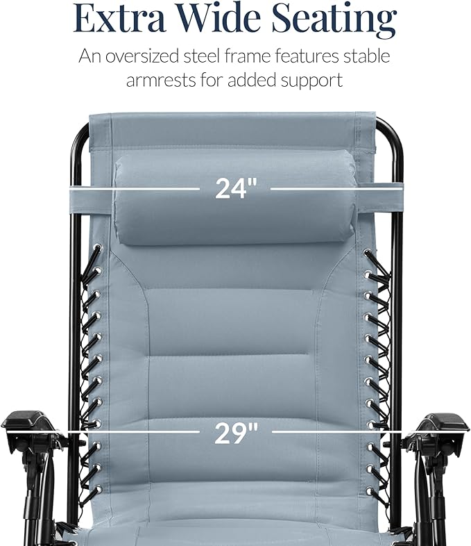 Best Choice Products Oversized Padded Zero Gravity Chair, Folding Outdoor Patio Recliner - Photo 3