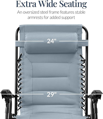 Best Choice Products Oversized Padded Zero Gravity Chair, Folding Outdoor Patio Recliner, XL Anti Gravity Lounger for Backyard w/Headrest, Cup Holder, Side Tray, Polyester Mesh - Breeze Blue