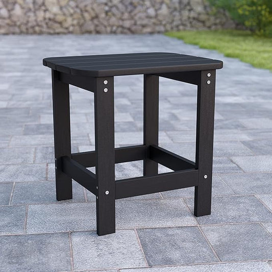 Flash Furniture Charlestown Tiered Commercial Poly Resin Adirondack Side Table - Black - All-Weather - Indoor/Outdoor