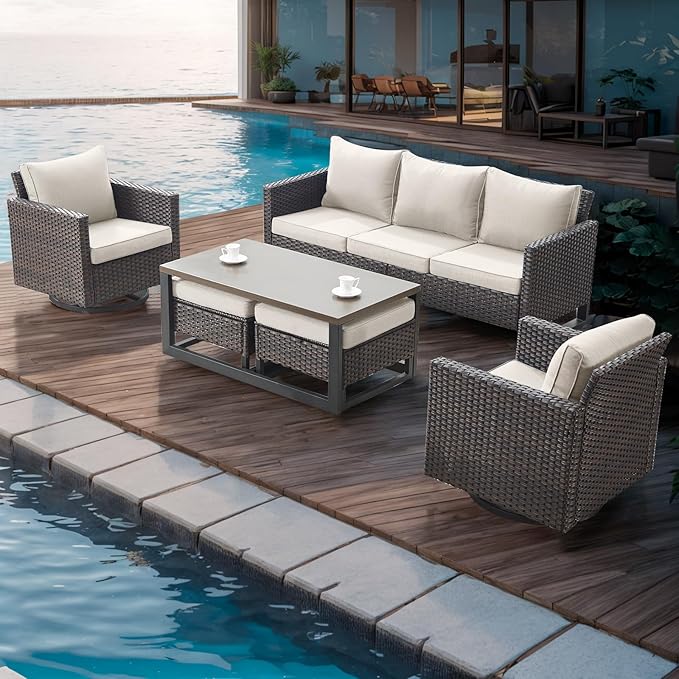 Rilyson Wicker Outdoor Patio Furniture Set - 6 Piece Patio Conversation Set with 2 Swivel Rocker Chairs - Photo 7