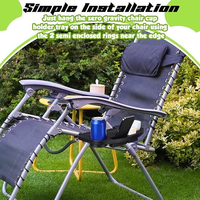 4 Pieces Zero Gravity Chair Tray Beach Chair Cup Holder Attachment Universal Clip on Multifunctional Recliners Table with Mobile Device Slot and Snack Tray/Black