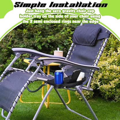 4 Pieces Zero Gravity Chair Tray Beach Chair Cup Holder Attachment Universal Clip on Multifunctional Recliners Table with Mobile Device Slot and Snack Tray/Black