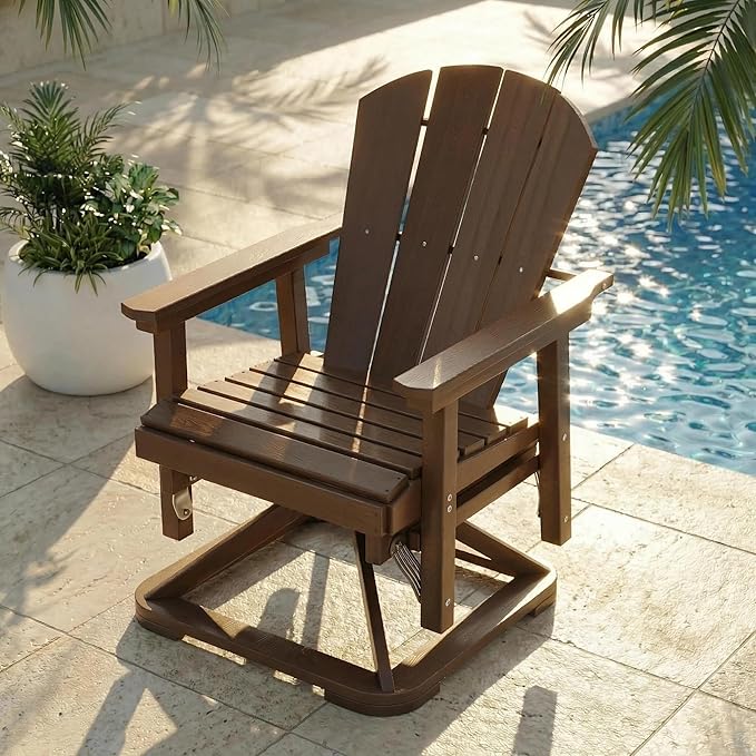 Kingdura Adirondack Swivel Glider Chair, HDPE Patio Glider Rocking Chair for Outdoor, All-Weather Glider Chair for Porch Balcony Lawn Poolside, 450LBS Capacity (Brown)