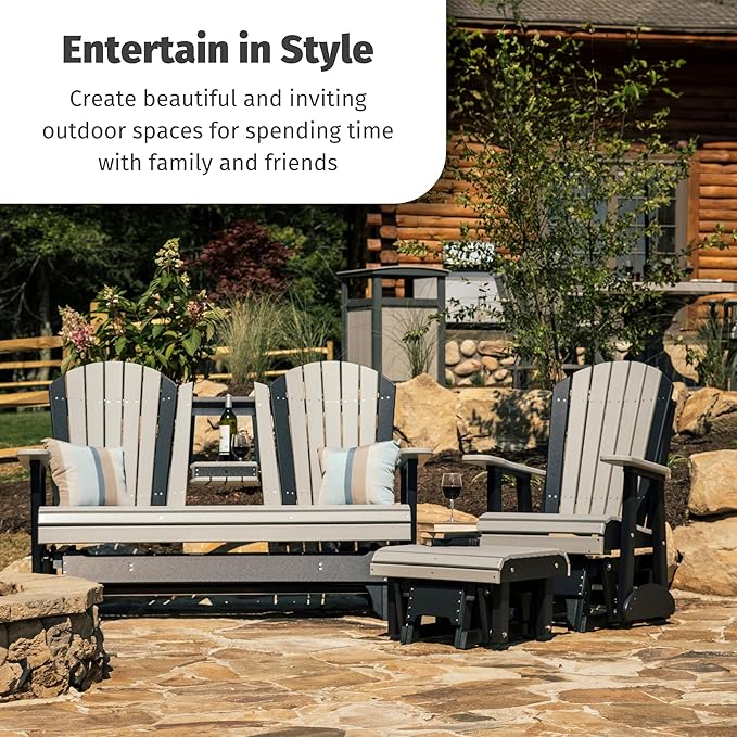 LuxCraft 2' Adirondack Glider Chair, Outdoor Patio Rocking Glider, Gliding Rocker for Outside (Birch & White) - Photo 7