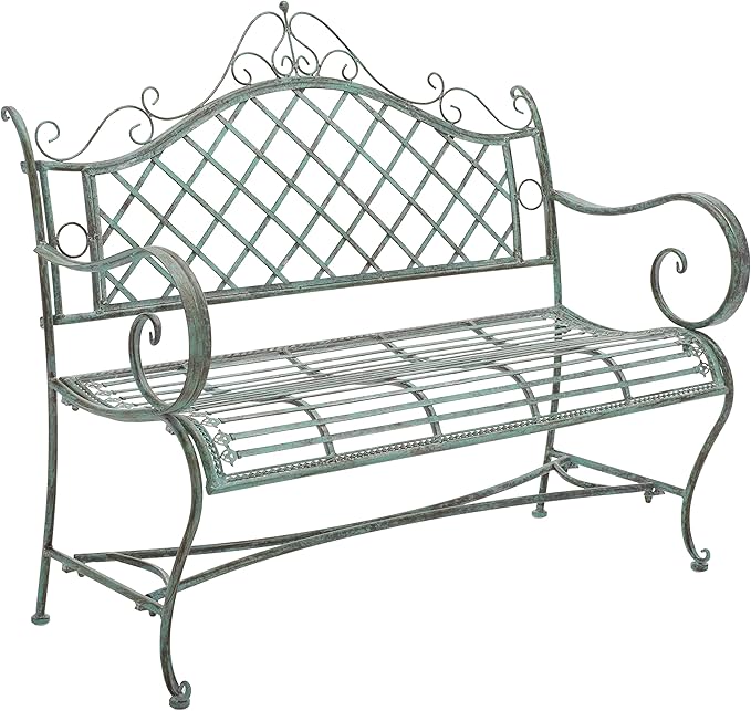 SAFAVIEH Outdoor Collection Abner Victorian Antique Dark Green Wrought Iron 46-inch Wide Garden Bench - Photo 4