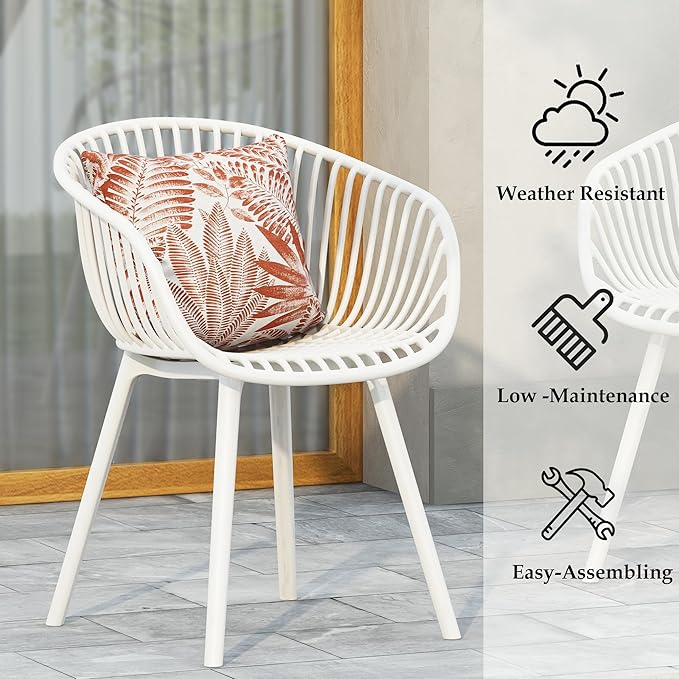 Christopher Knight Home Modern Accent Chair–White Outdoor Patio Chairs Set of 2 – Lounge Chairs for Balcony or Garden – - Photo 6