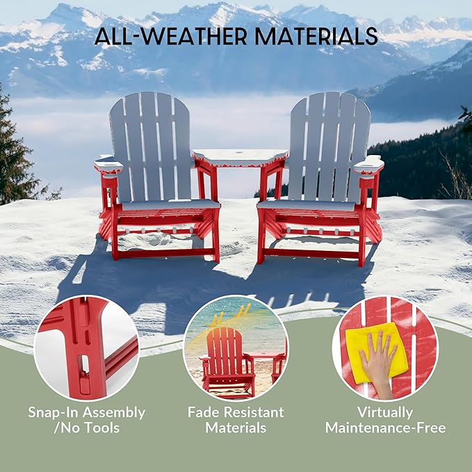 WestinTrends Azura Outdoor HDPE Adirondack Chairs with Connecting Table Tray (Set of 2), Red