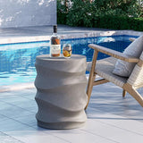 SUNBURY Outdoor Side Table Set of 2, 18" H Concrete Accent End Table Streamlined, Small Round Cement Plant Stands Table - Photo 2