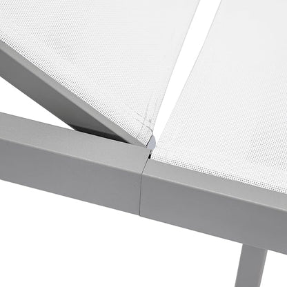 LeisureMod Marlin Aluminum Outdoor Chaise Lounge Chair (Set of 2) - Mesh Sling Fabric Seat Grey Aluminum Frame Beach, Pool Lounge Chair for Modern Patio Lawn, Garden and Backyard (White)