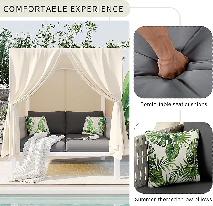 Merax Outdoor Patio Daybed with Soft Cushions and Curtains - Photo 5