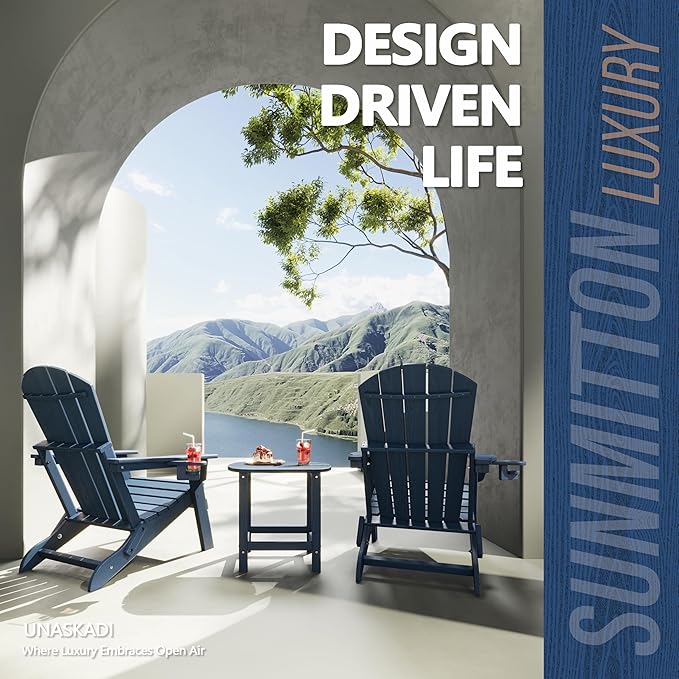 Folding Adirondack Chair Set of 2 with Cup Holders & Ottomans, HDPE All Weather Resistant Plastic Outdoor Patio Chairs - Photo 5