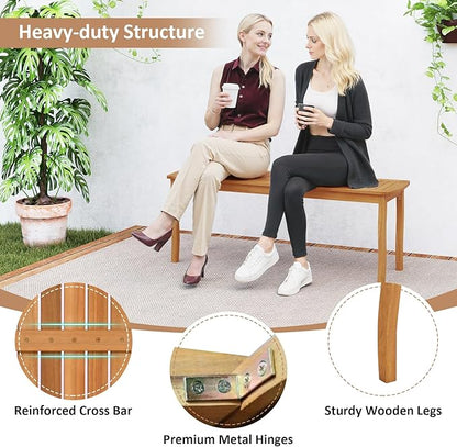 Tangkula Acacia Wood Outdoor Bench, 47" 2-Person Patio Dining Bench with Slatted Seat, Backless Wooden Entryway Bench, Farmhouse Indoor Outdoor Bench for Garden, Poolside, Deck & Park (1,Natural)