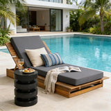 Christopher Knight Home Bard Patio Chaise Lounge Chair Outdoor, Acacia Wood Poolside Sun Lounger with 4-Thick Cushion - Photo 4