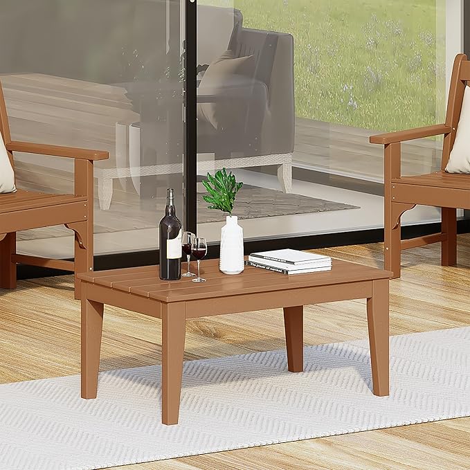 WestinTrends Malibu Low Outdoor HDPE Patio Rectangle Coffee Table, Teak - Photo 5