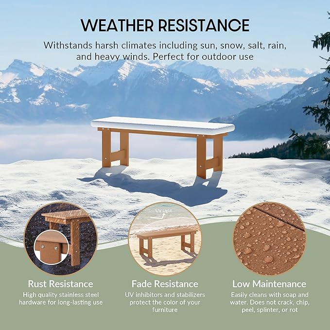 WestinTrends Ashore Outdoor HDPE 48" Modern Backless Patio Bench, Teak
