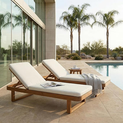 Christopher Knight Home Milos Acacia Wood Chaise Lounge Chair Outdoor Set of 2, Wooden Sunbathing Pool Lounger, Patio Outdoor Chaise Lounge with Cushions, Adjustable Backrest Lounge Sofa, Sand+Teak