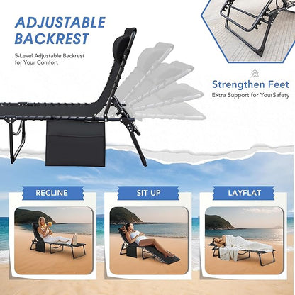 Flamaker Face Down Chaise Lounge Chair 5-Position Adjustable Sunbathing, Foldable Tanning Chair with Face& Arm Holes, Outdoor Recliner Chair for Pool, Beach, Patio, Lawn (Black, 1 Pcs)