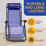 SereneLife Outdoor Zero Gravity Lounge Chair Set with Table – 2 Adjustable Recliners with Cup Holders, Headrest - Photo 2
