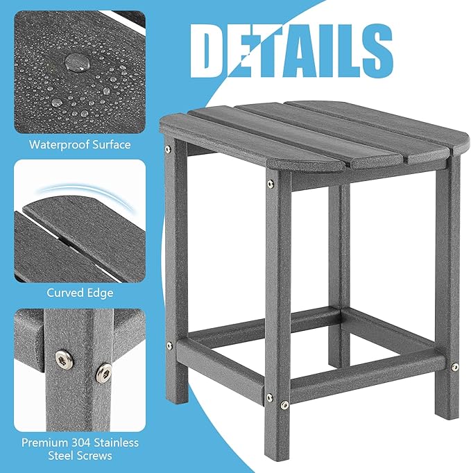 Giantex Side Table Outdoor Small Patio Table 18” Adirondack Table, Weather Resistant End Tables, Outside Square Tea Table for Patio, Backyard, Poolside, Garden, Balcony (1, Gray)
