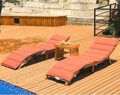Tangkula 3 Pcs Folding Patio Solid Eucalyptus Wood Lounge Chair Set, Outdoor Lounger Chair w/Foldable Side Table, Double-Sided Cushion Lounger Chairs Set for Garden Lawn Backyard(Red & White)