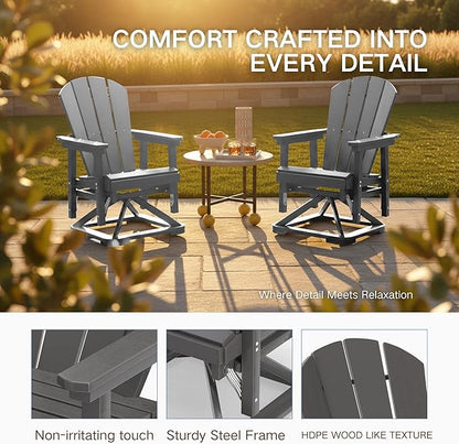 Kingdura Adirondack Swivel Glider Chair, HDPE Patio Glider Rocking Chair for Outdoor, All-Weather Glider Chair for Porch Balcony Lawn Poolside, 450LBS Capacity (Grey)