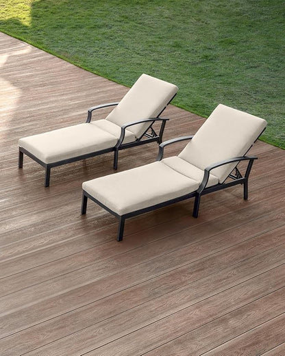 2 Pieces Patio Chaise Lounge Chairs, Never Rust Aluminum Outdoor Pool Lounge Chairs with Gray Cushion, 6-Position Adjustable Backrest Outdoor Loungers Pool Chaise Chair for Beach, Gunmetal