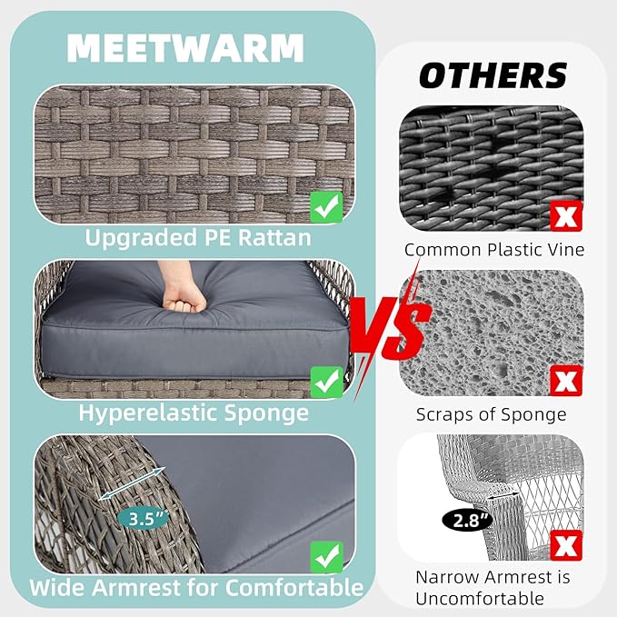 MEETWARM 3 Pieces Outdoor Wicker Rocking Chair Set - Photo 3